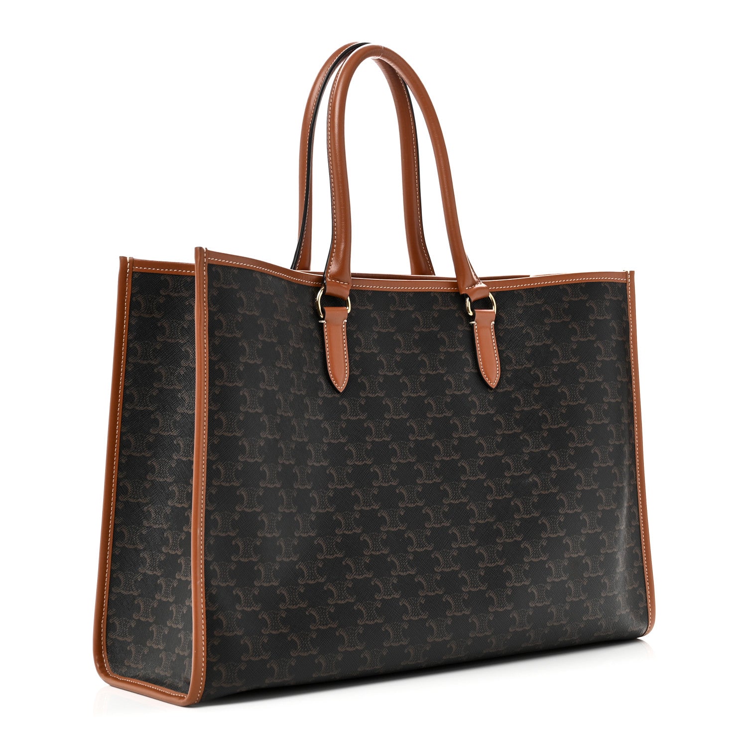 Celine Triomphe Canvas Calfskin Horizontal Cabas Tan 3 of 9