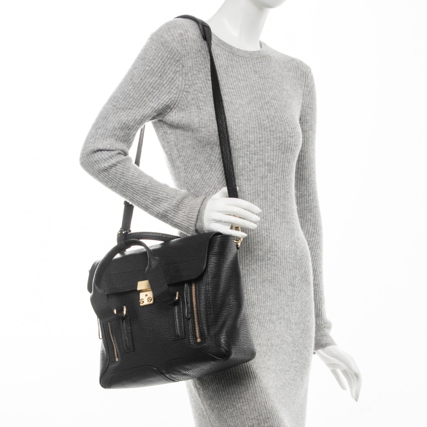 3.1 Textured Calfskin Medium Pashli Satchel Black