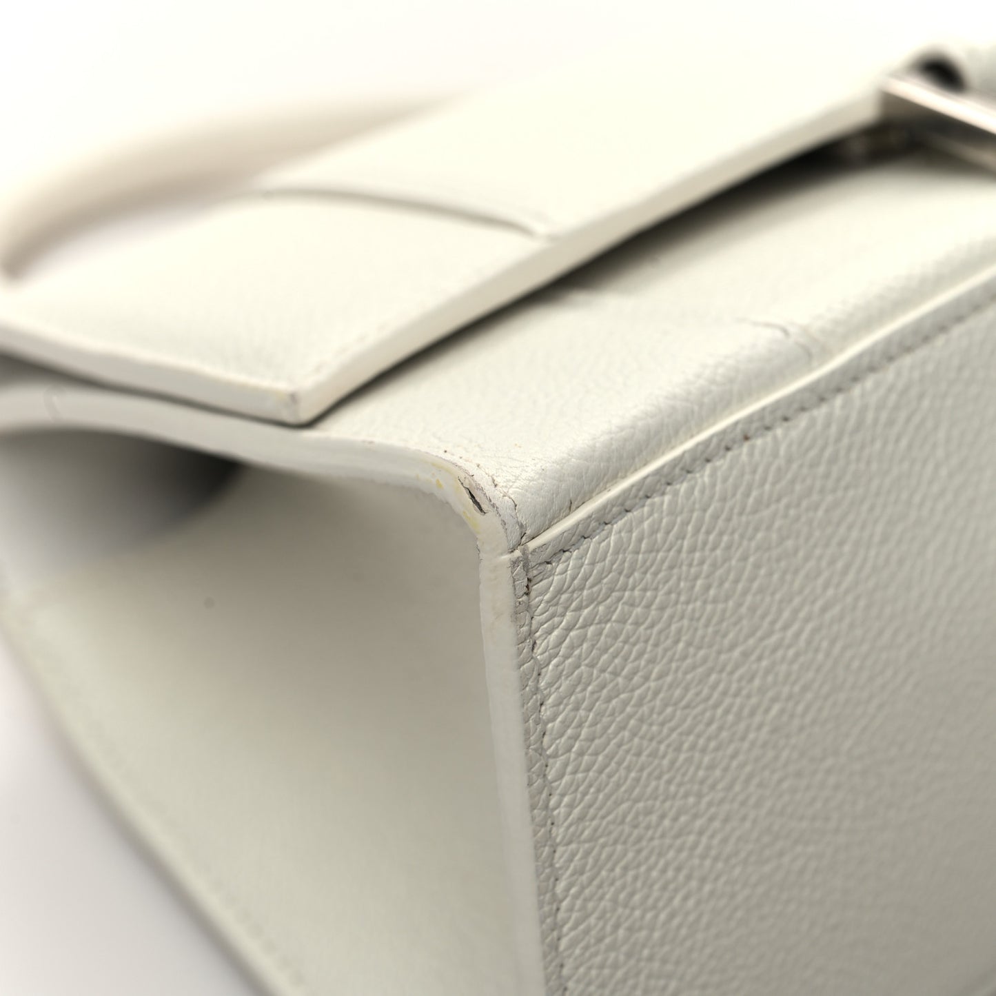 Grained Calfskin Small Hourglass Top Handle Bag White