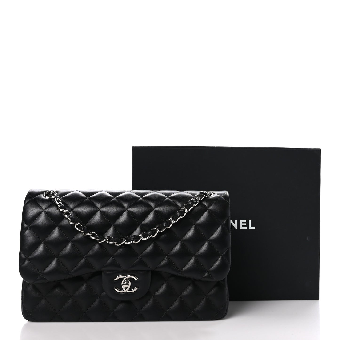 Lambskin Quilted Jumbo Double Flap Black