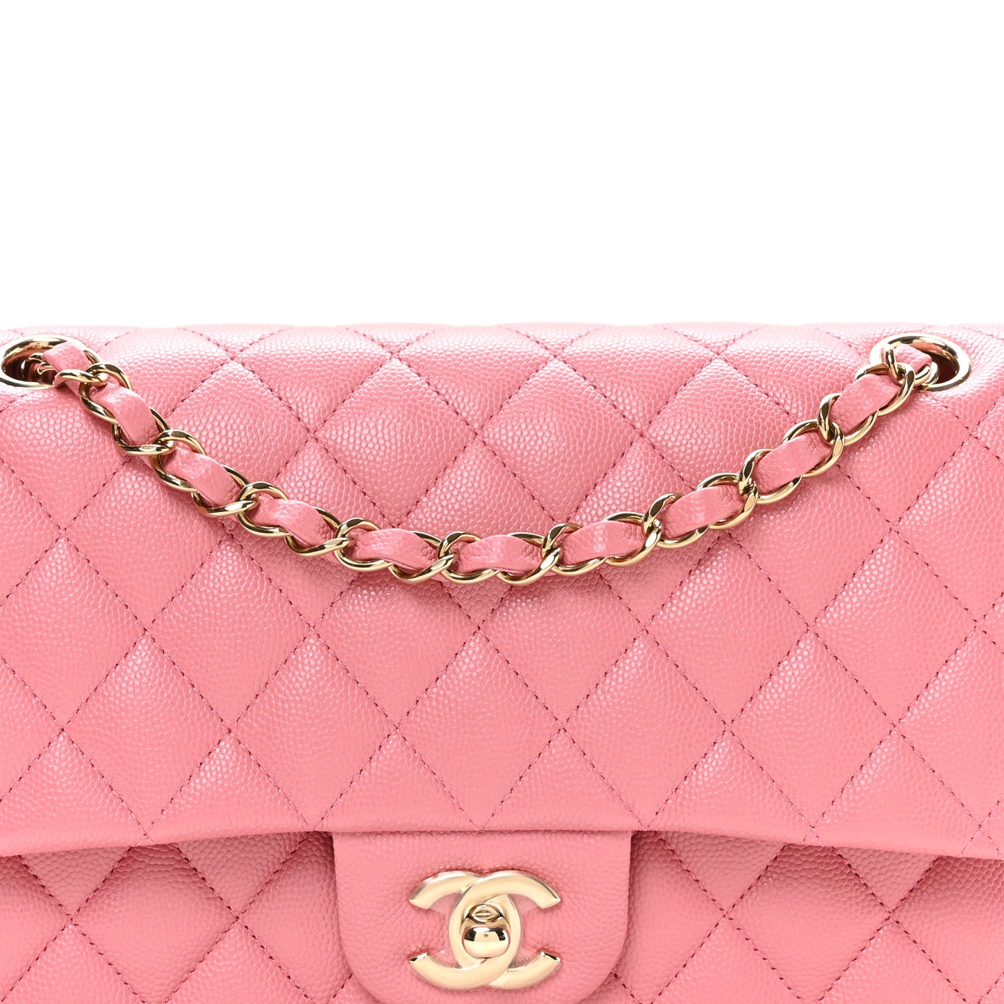 Caviar Quilted Medium Double Flap Pink