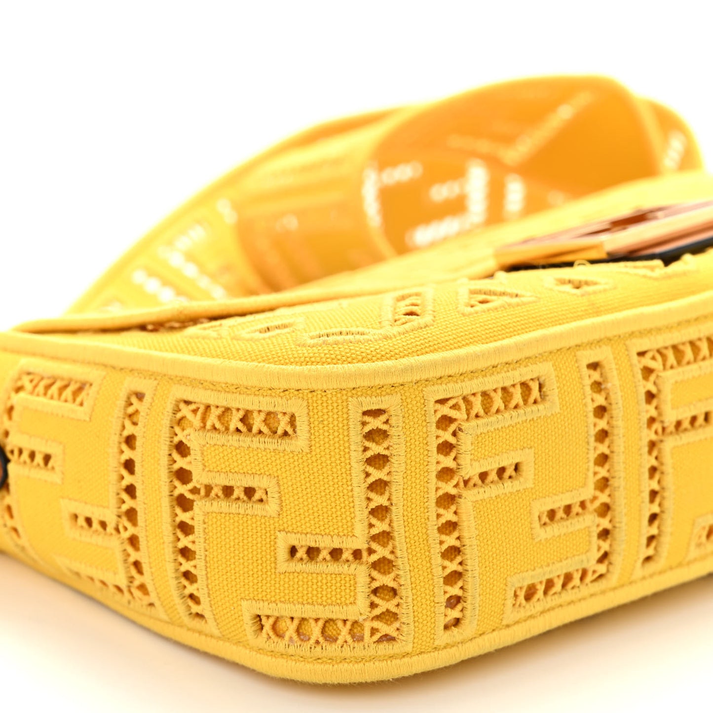 Canvas Cuoio Agata FF Ajour Embroidered Baguette Mimosa Cuoio