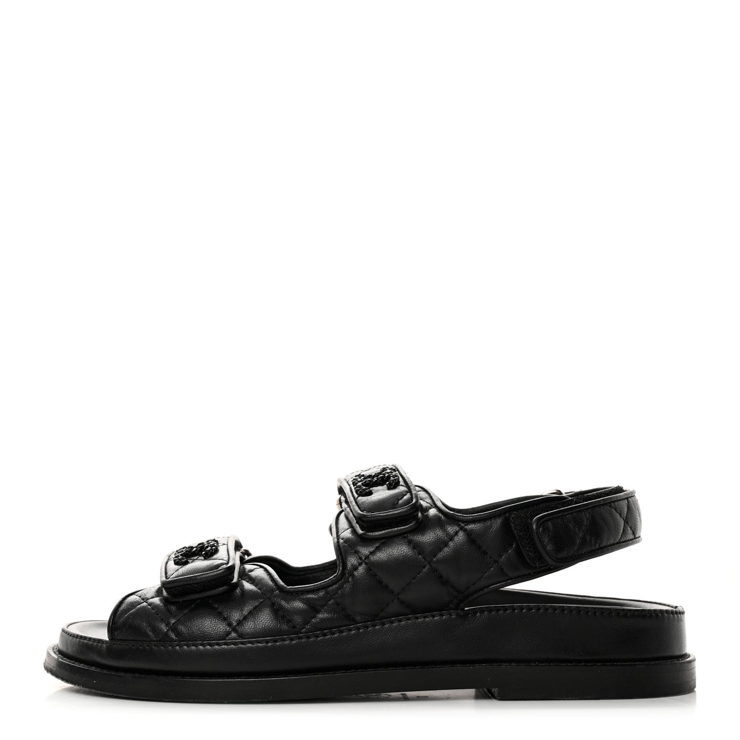 Lambskin Quilted Velcro Dad Sandals 37 So Black