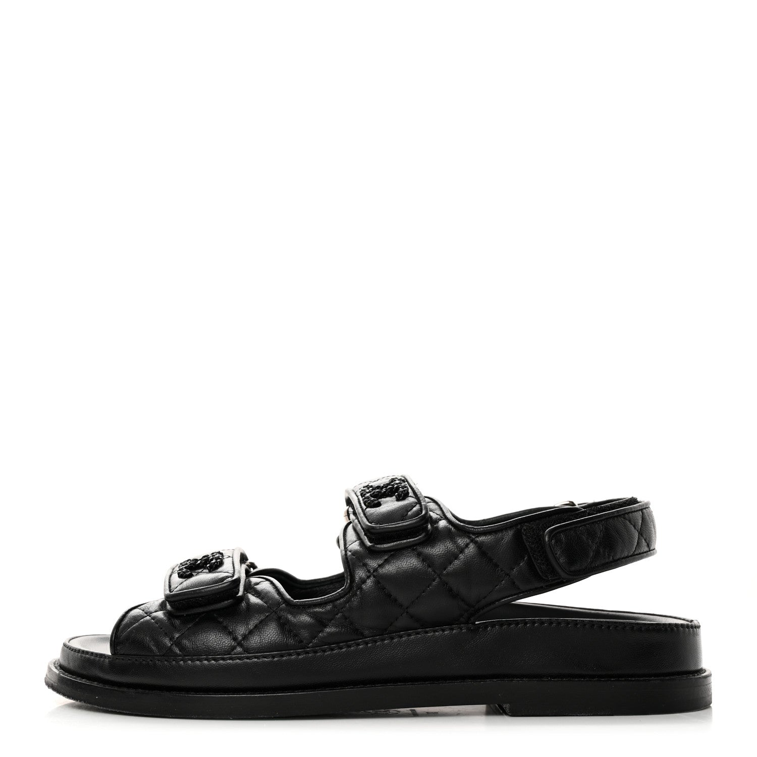 Chanel Lambskin Quilted Velcro Dad Sandals 37 So Black 1 of 9