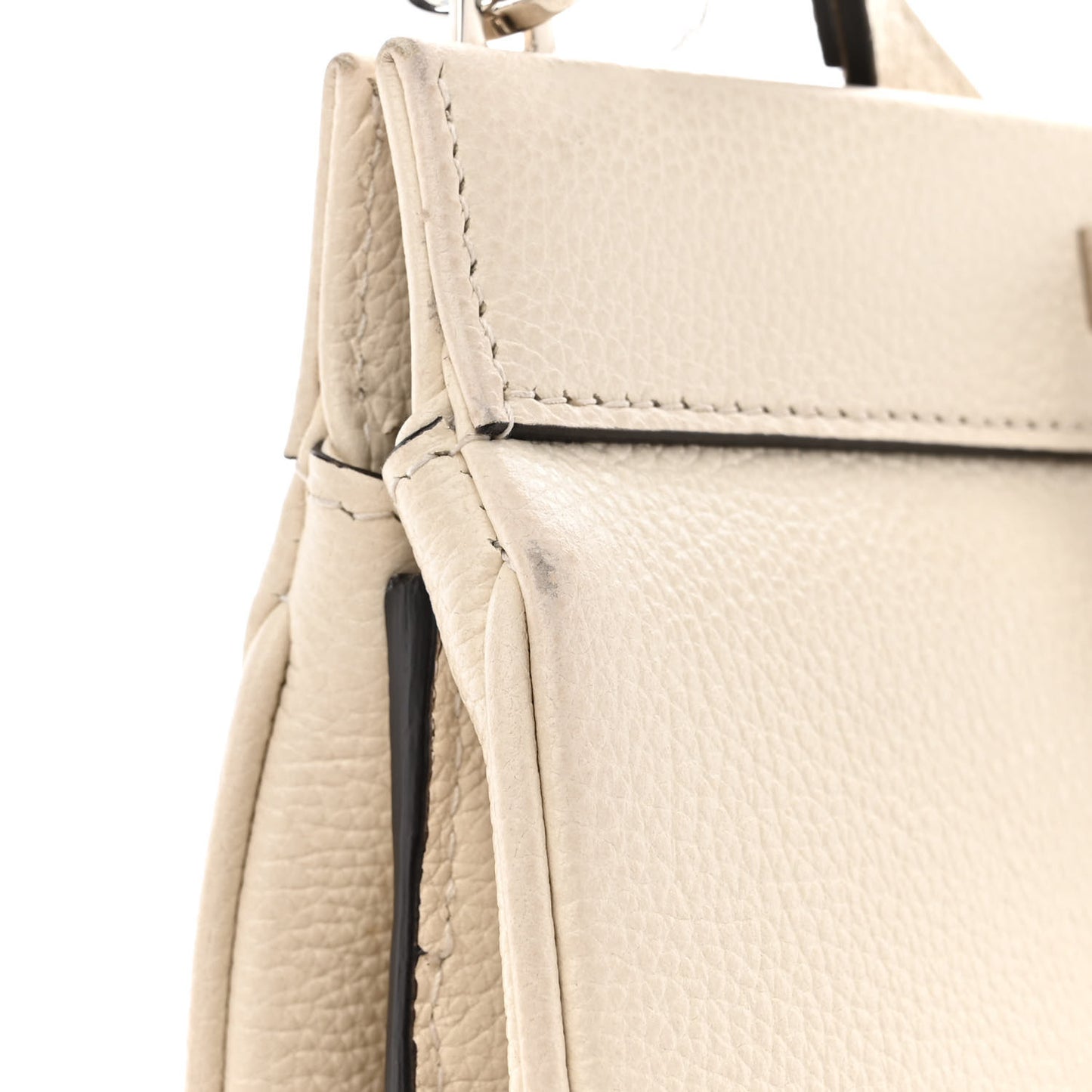 Grainy Calfskin Medium Zumi Top Handle Bag Mystic White