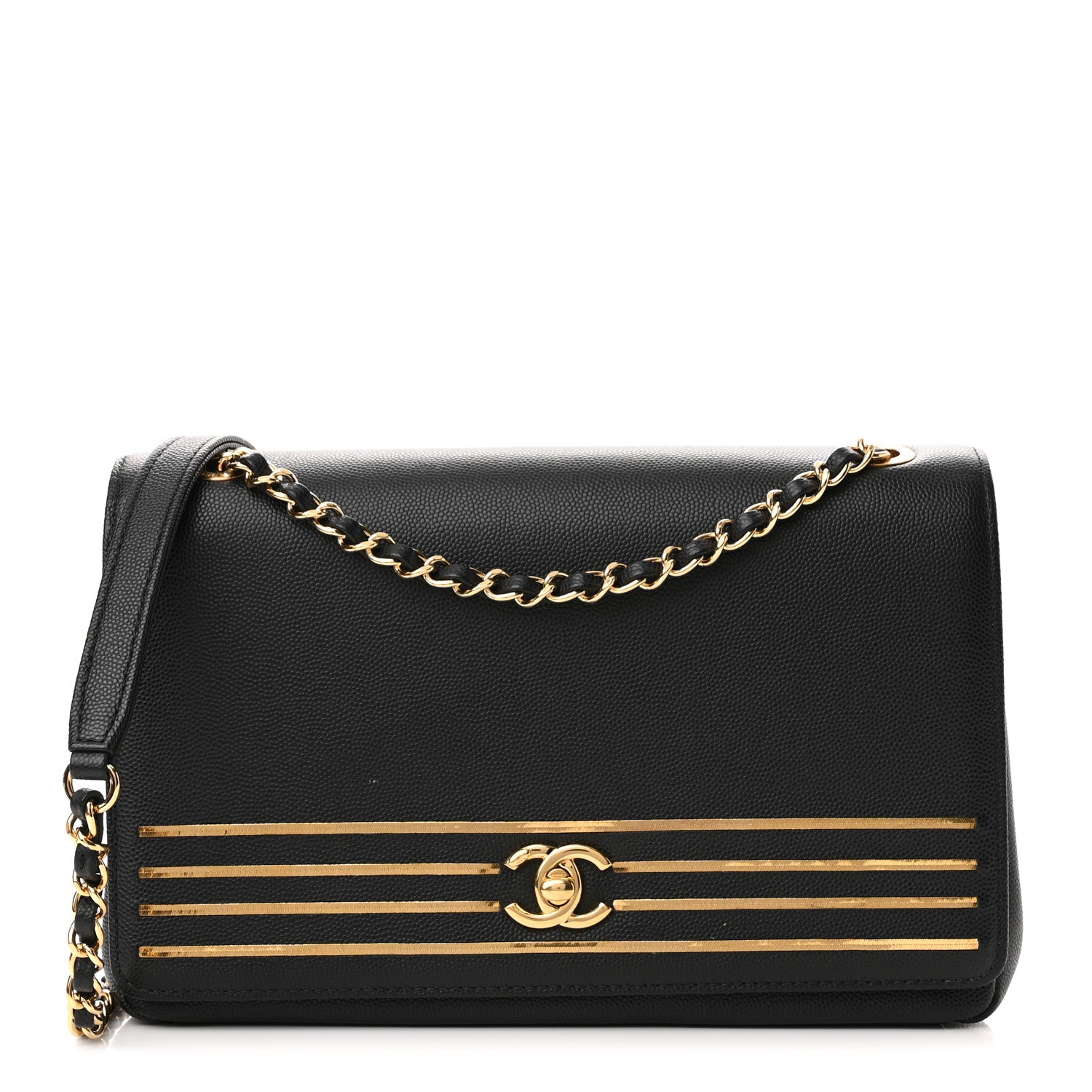 Chanel Grained Calfskin Embroidered Captain Gold Flap Bag Black 1 of 11