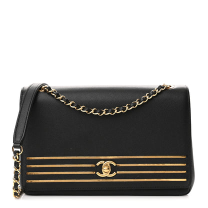Chanel Grained Calfskin Embroidered Captain Gold Flap Bag Black 1 of 11