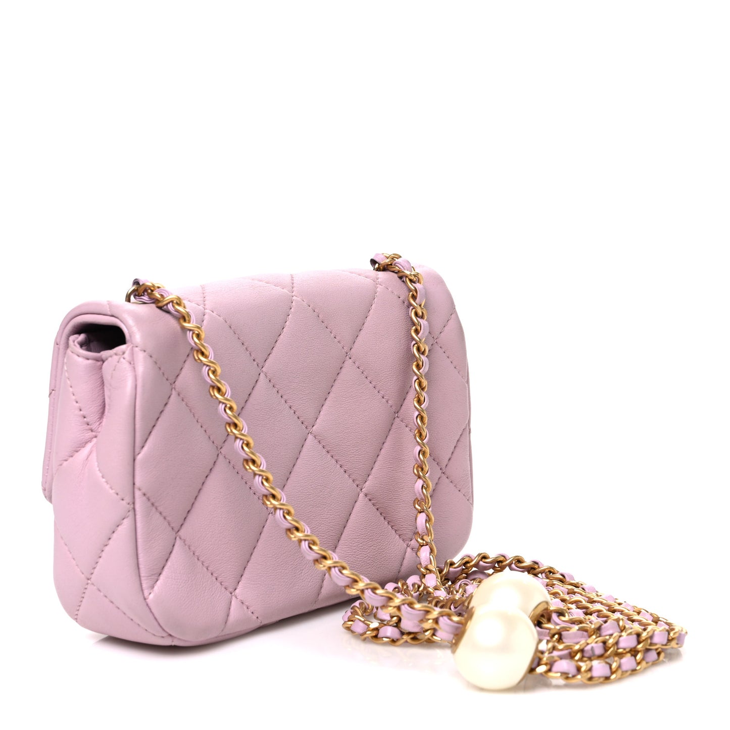 Lambskin Quilted Pearl Small Flap Lilac