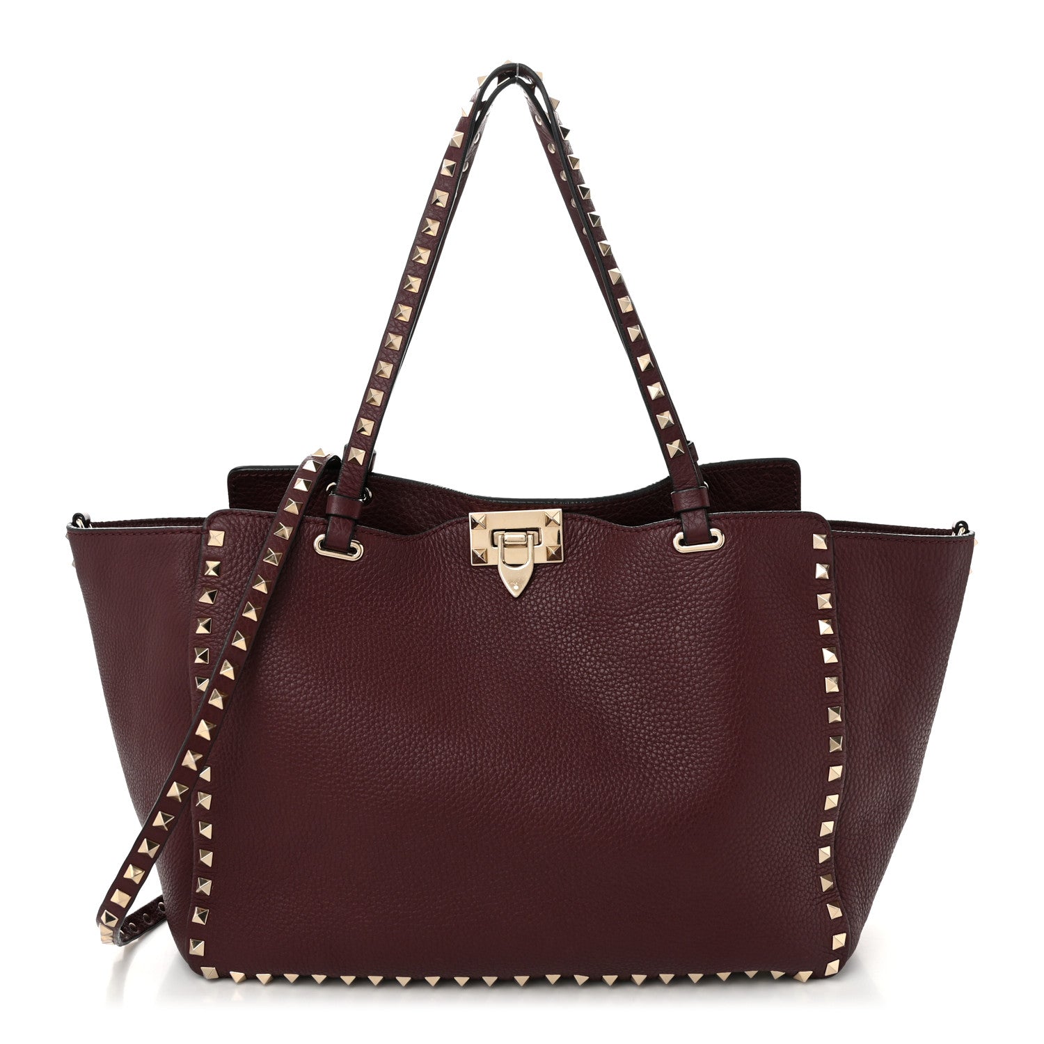 Valentino Garavani Pebbled Calfskin Medium Rockstud Tote Rubin 1 of 9