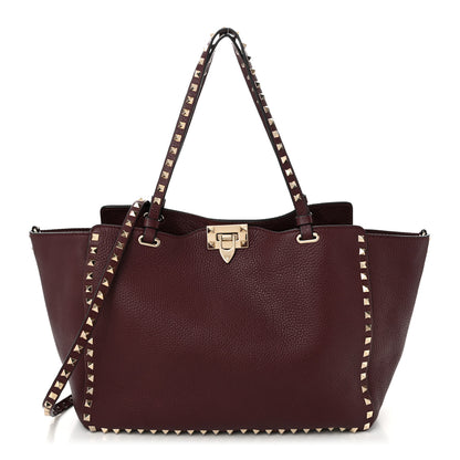 Valentino Garavani Pebbled Calfskin Medium Rockstud Tote Rubin 1 of 9