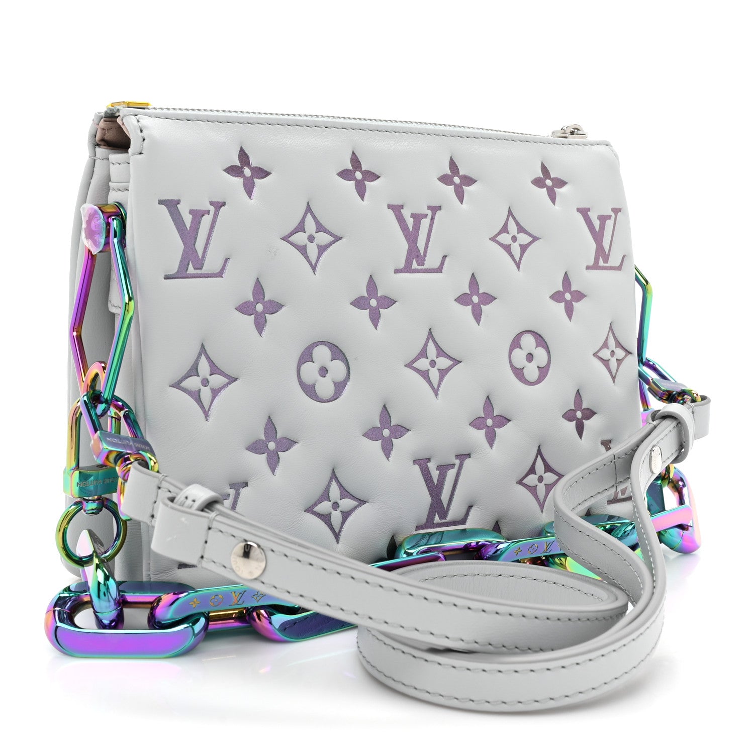 Louis Vuitton Lambskin Embossed Monogram Coussin BB Gray 3 of 14