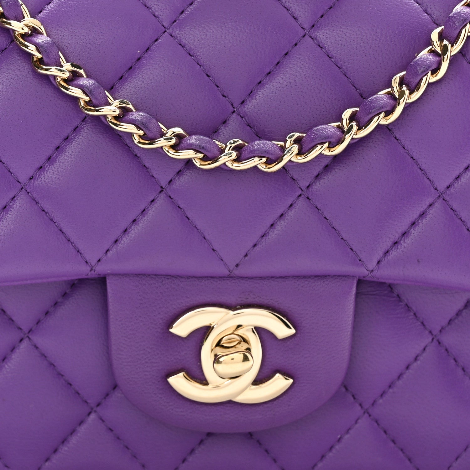 Chanel Lambskin Quilted Mini Top Handle Rectangular Flap Dark Purple 8 of 12