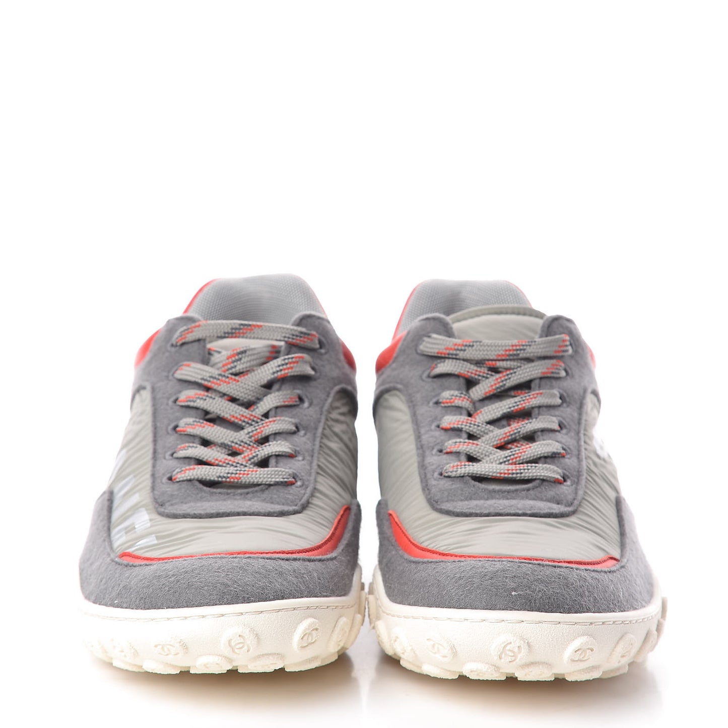 Nylon Calfskin Suede Mens CC Sneakers 41 Grey Orange