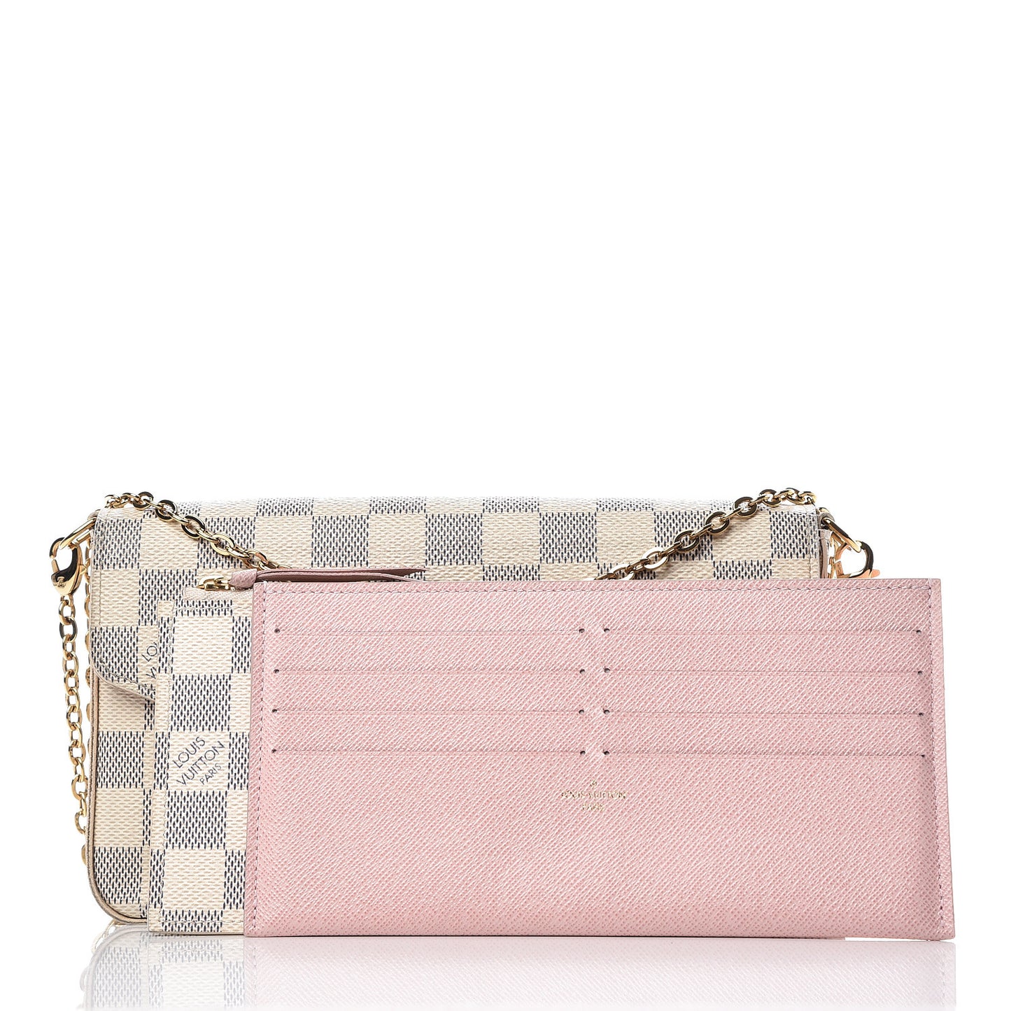 Damier Azur Pochette Felicie Chain Wallet Rose Ballerine