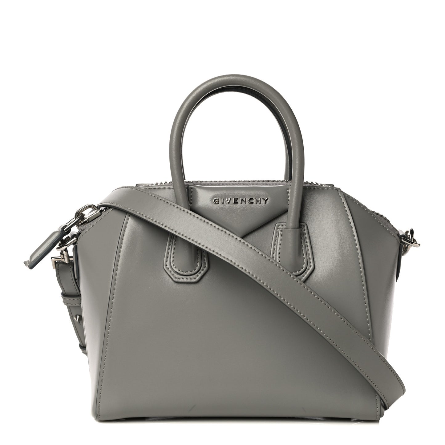 Shiny Lord Calfskin Mini Antigona Pearl Grey