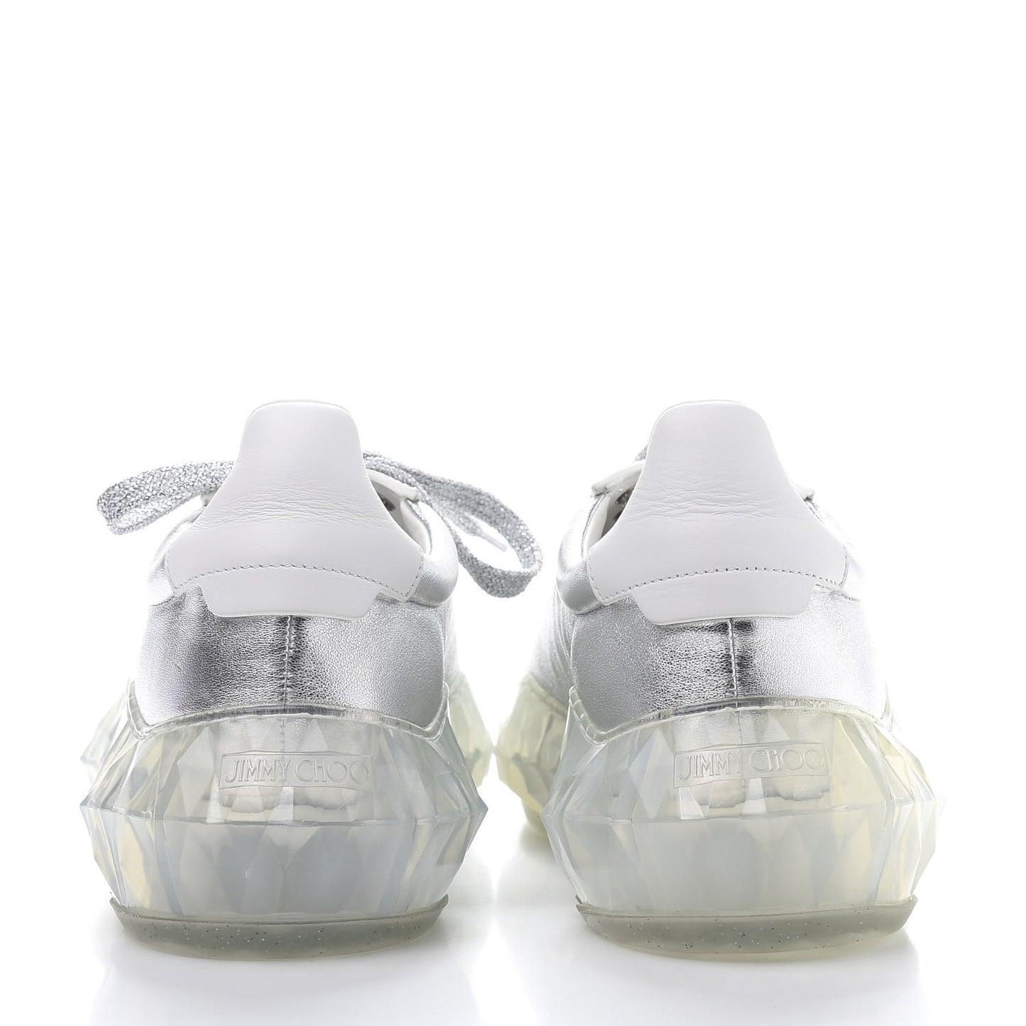 Metallic Calfskin Womens Diamond F Low Top Sneaker 37 White Silver