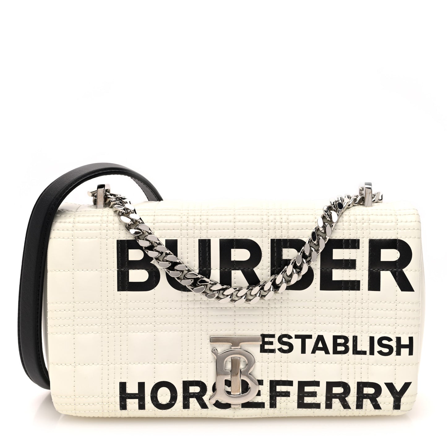 Patent Quilted Horseferry Print Small Lola Bag White