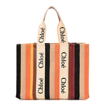 Chloe Cotton Calfskin Large Woody Striped Tote Multicolor 1 of 12