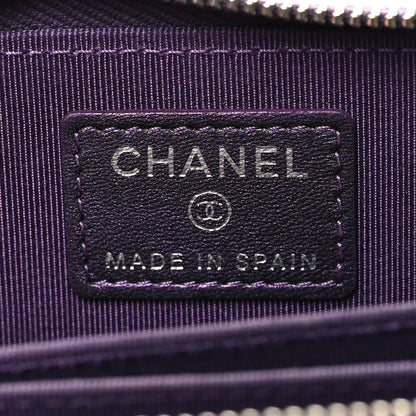 Chanel Metallic Lambskin Quilted Zip Around Coin Purse Wallet Purple 7 of 9