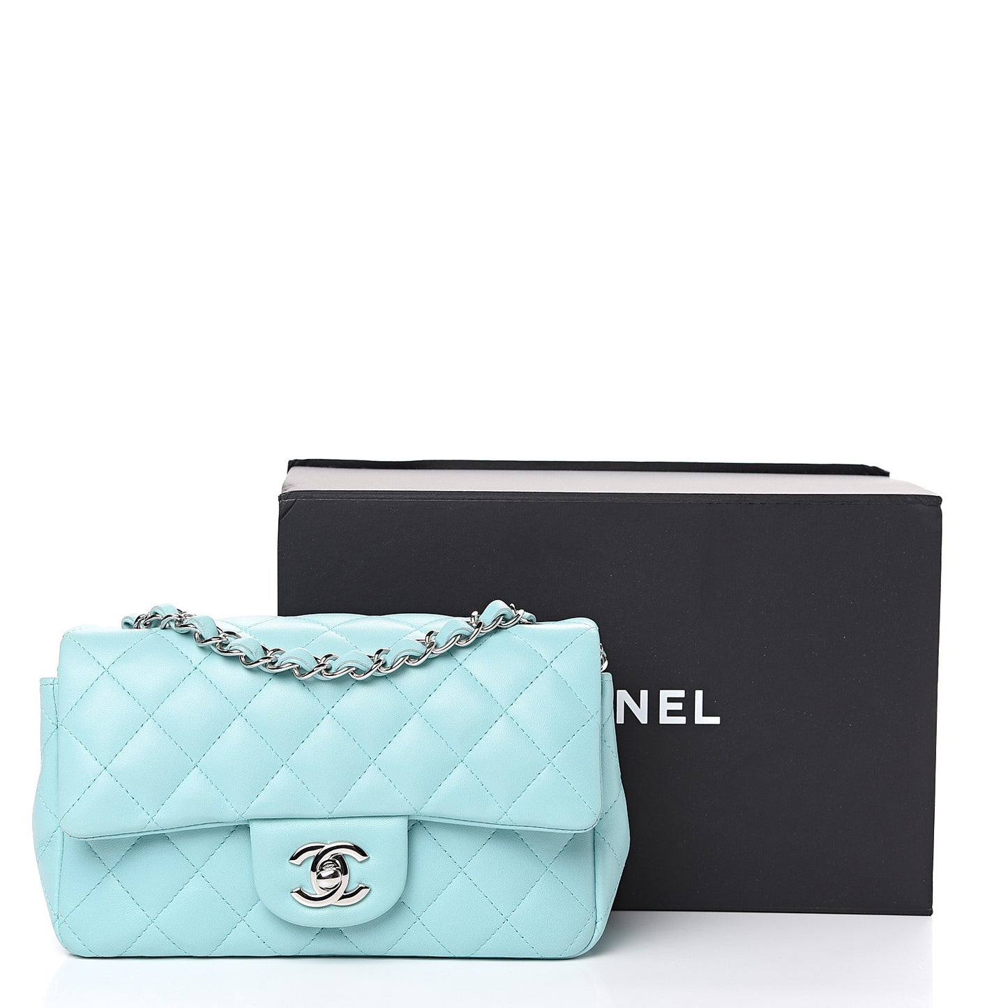 Lambskin Quilted Mini Rectangular Flap Light Blue
