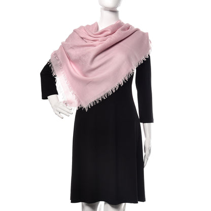 Gucci Wool Silk Jacquard GG Fringe Scarf Pink 2 of 4