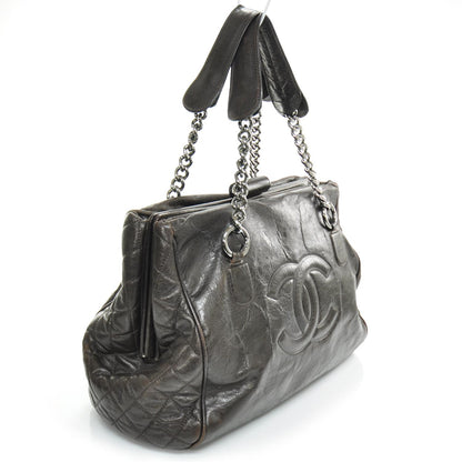 Chanel Leather Large Frame Tote Dark Brown 3 of 10
