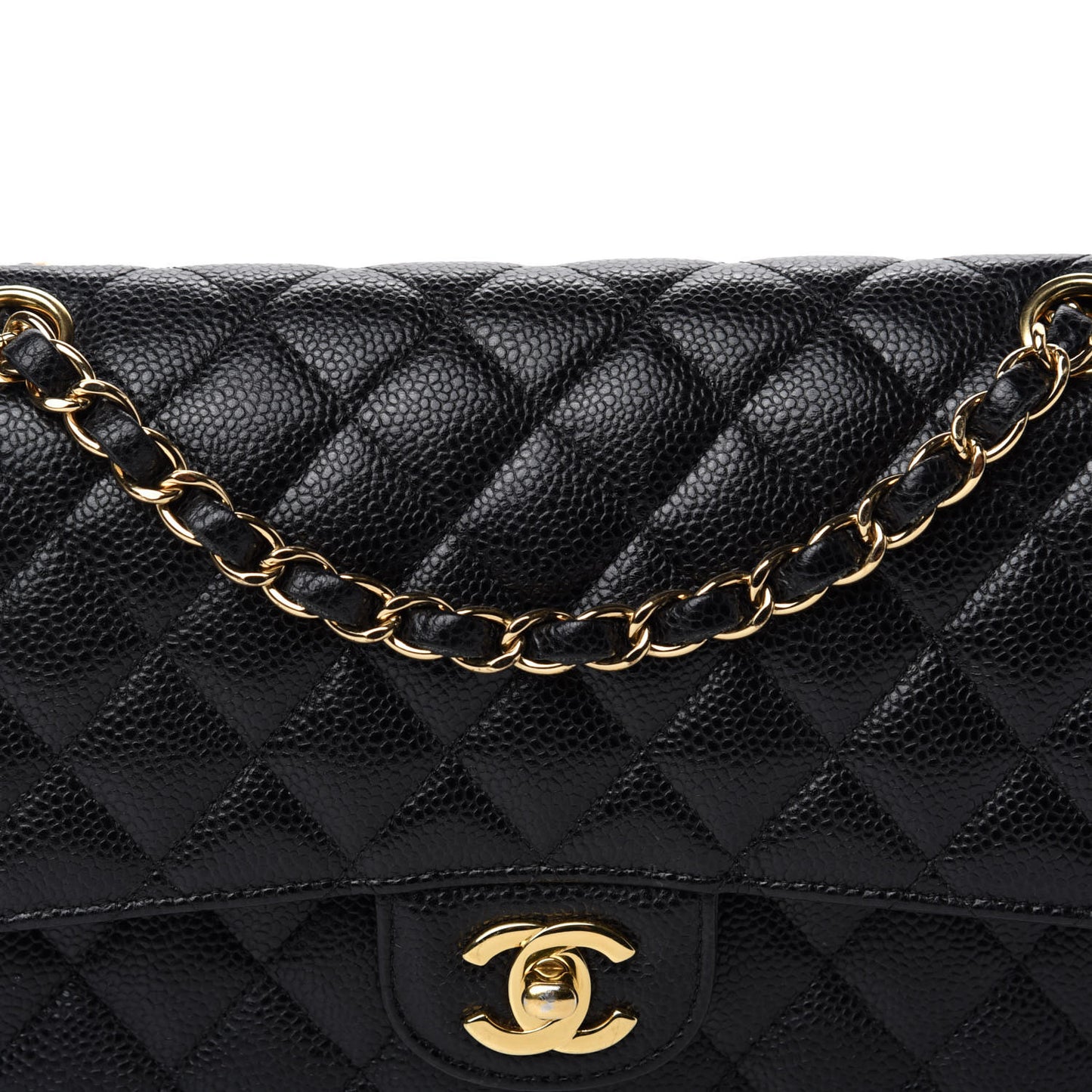 Caviar Quilted Medium Double Flap Black