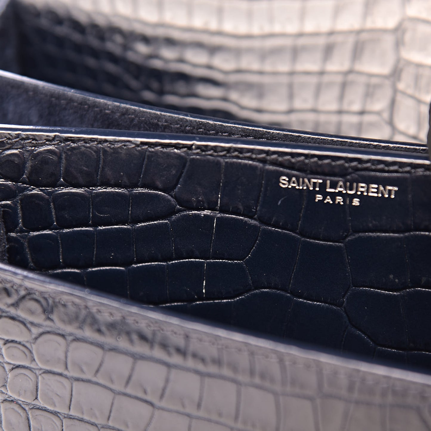 Calfskin Crocodile Embossed Medium Monogram Sunset Navy