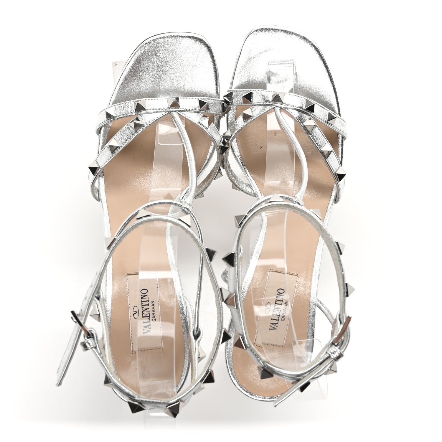 Valentino Garavani Metallic Nappa Rockstud Ankle T-Strap 100mm