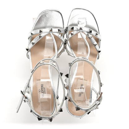 Valentino Garavani Metallic Nappa Rockstud Ankle T-Strap 100mm Sandals 39.5 Silver 2 of 8