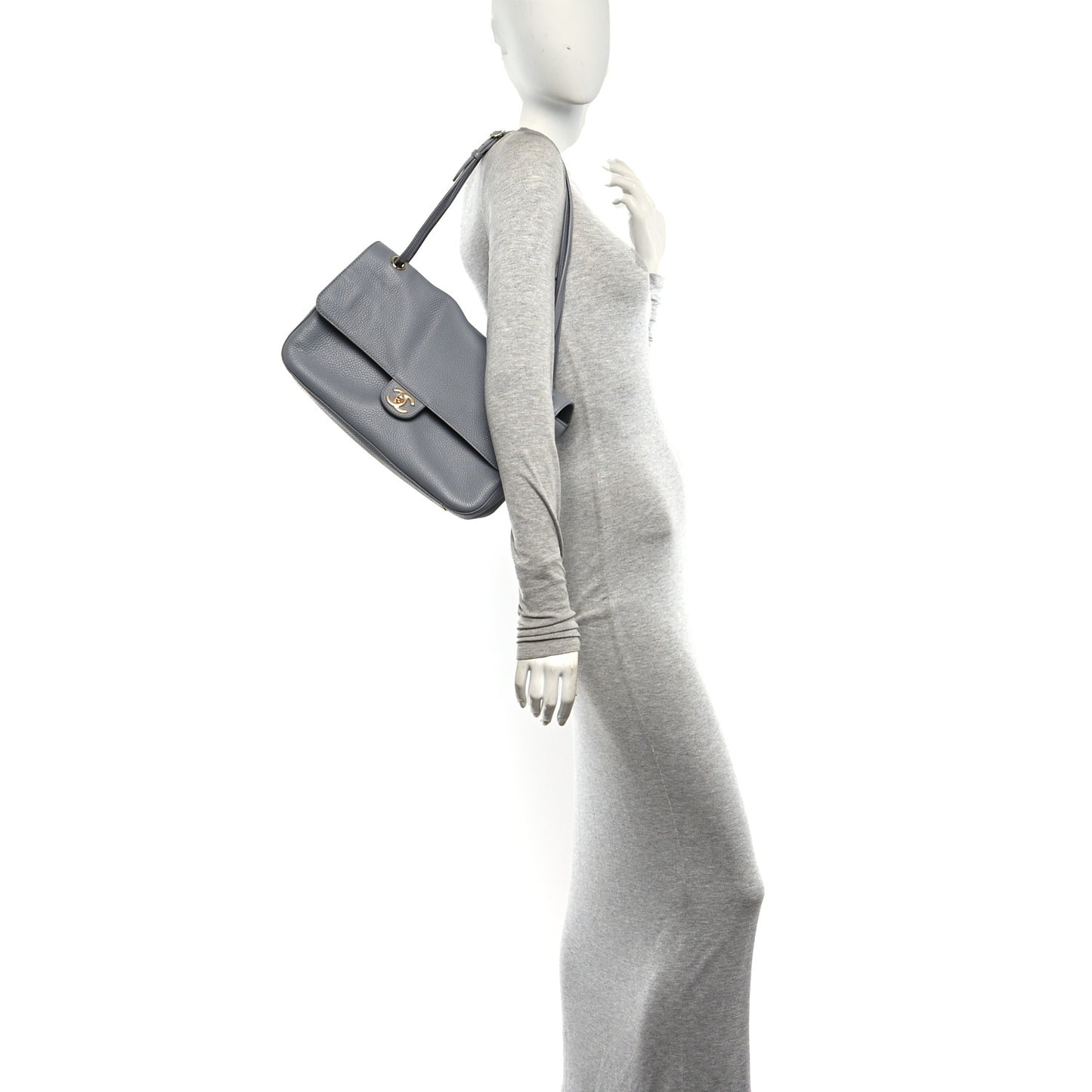 Grained Calfskin Small Souplissimo Maxi Flap Grey