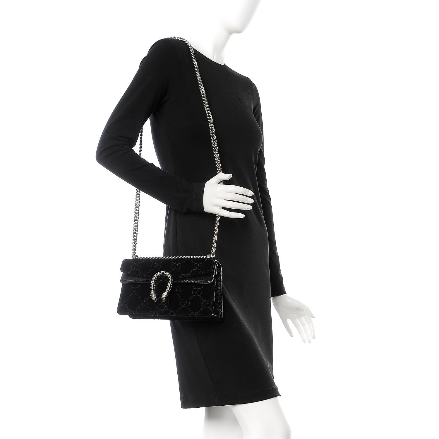 Gucci Velvet Skipper Crystal GG Monogram Small Dionysus Shoulder Bag Black Black Diamond 3 of 8