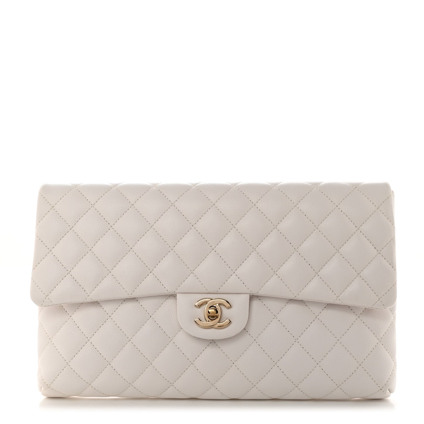 Caviar Quilted Flap Clutch White