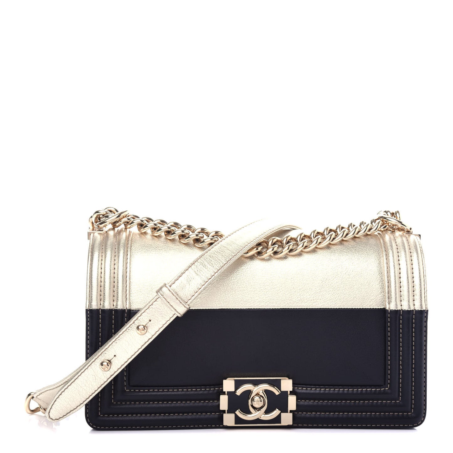 Metallic Goatskin Calfskin Medium Boy Flap Gold Black