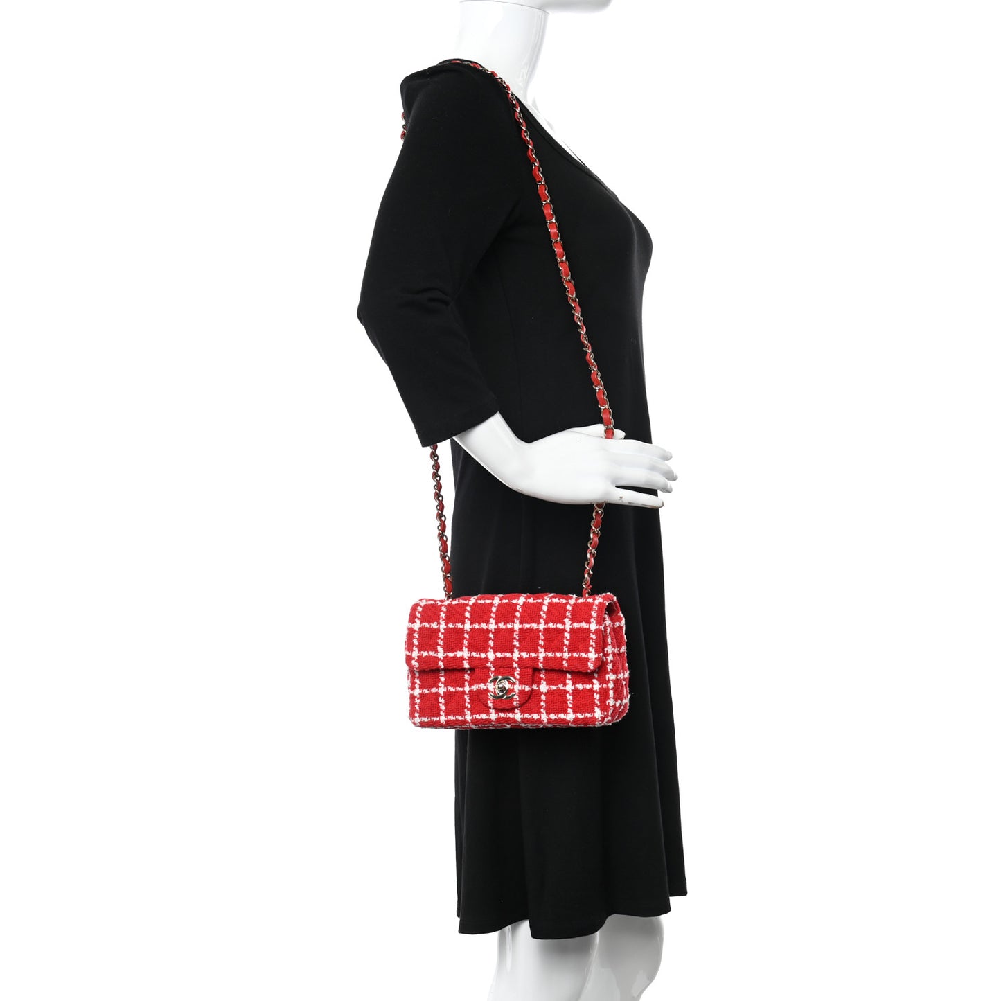 Tweed Quilted Mini Rectangular Flap White Red