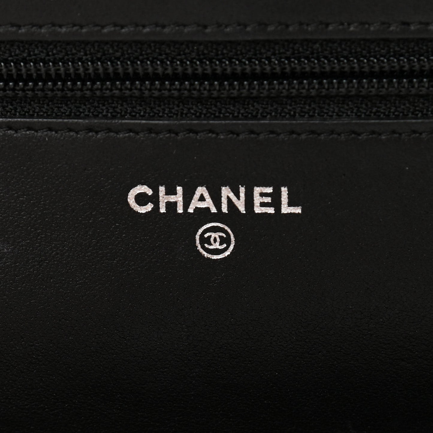 Lambskin Camellia Embossed Wallet on Chain WOC Black