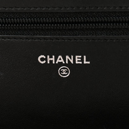 Chanel Lambskin Camellia Embossed Wallet on Chain WOC Black 6 of 11
