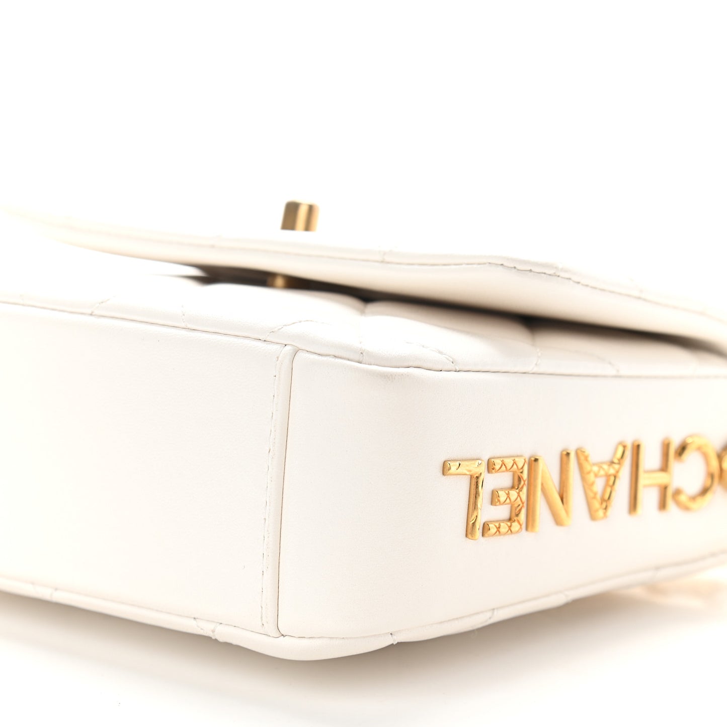 Lambskin Quilted Mini Side Note Flap White