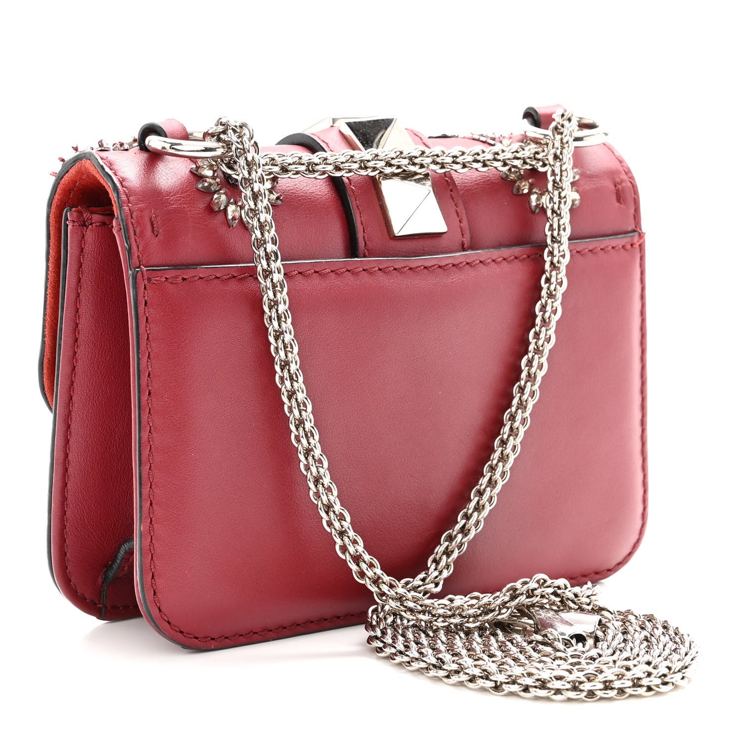 Vitello Crystal Loveblade Embellished Mini Glam Lock Rockstud Flap Rubino