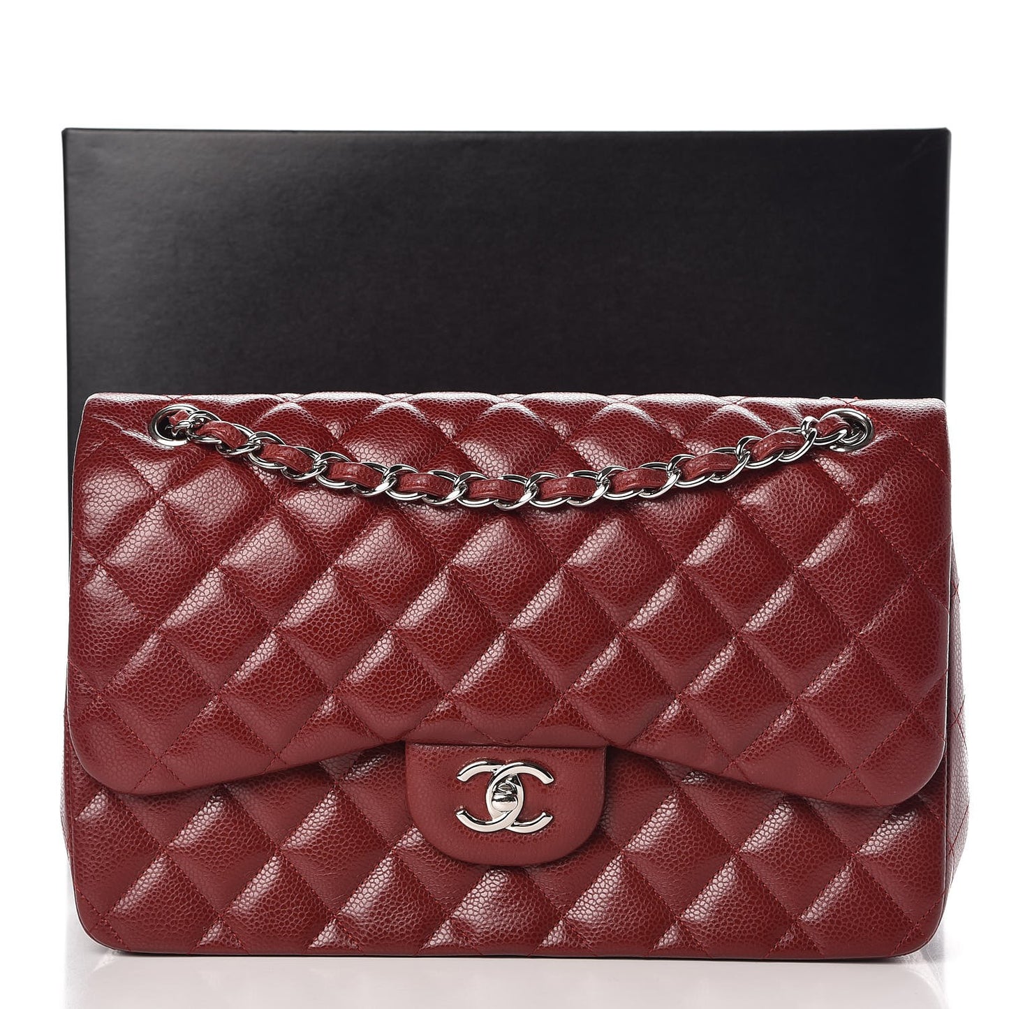 Caviar Quilted Jumbo Double Flap Dark Red