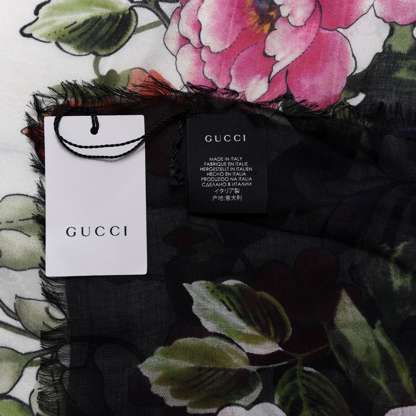 Silk Cashmere Hydrangea Square Scarf Black