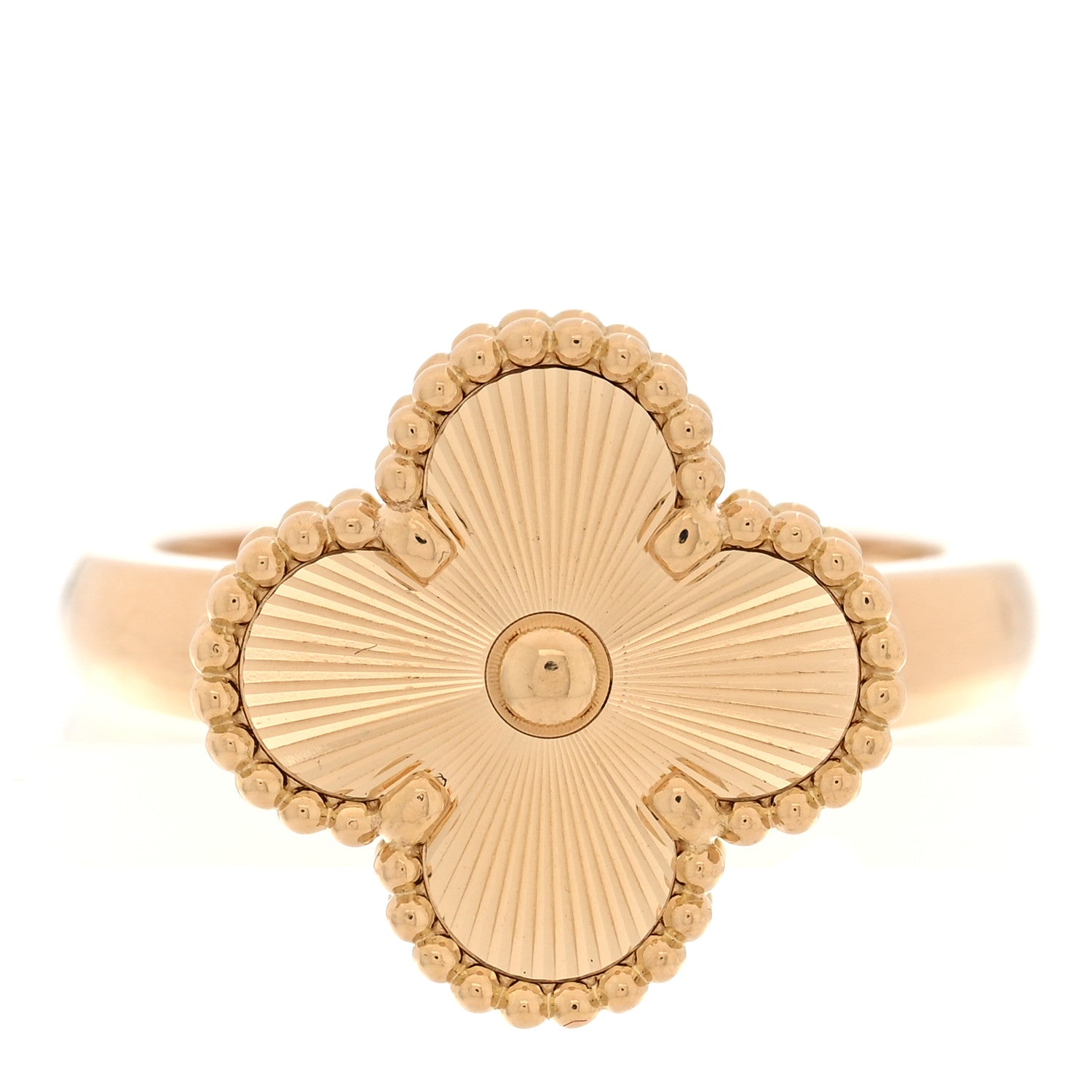 Van Cleef & Arpels 18K Yellow Gold Guilloche Vintage Alhambra Ring 53 6.5 1 of 4