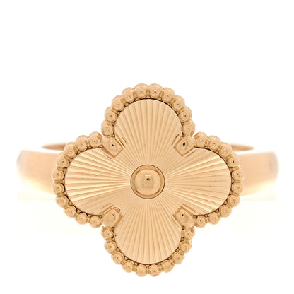 Van Cleef & Arpels 18K Yellow Gold Guilloche Vintage Alhambra Ring 53 6.5 1 of 4