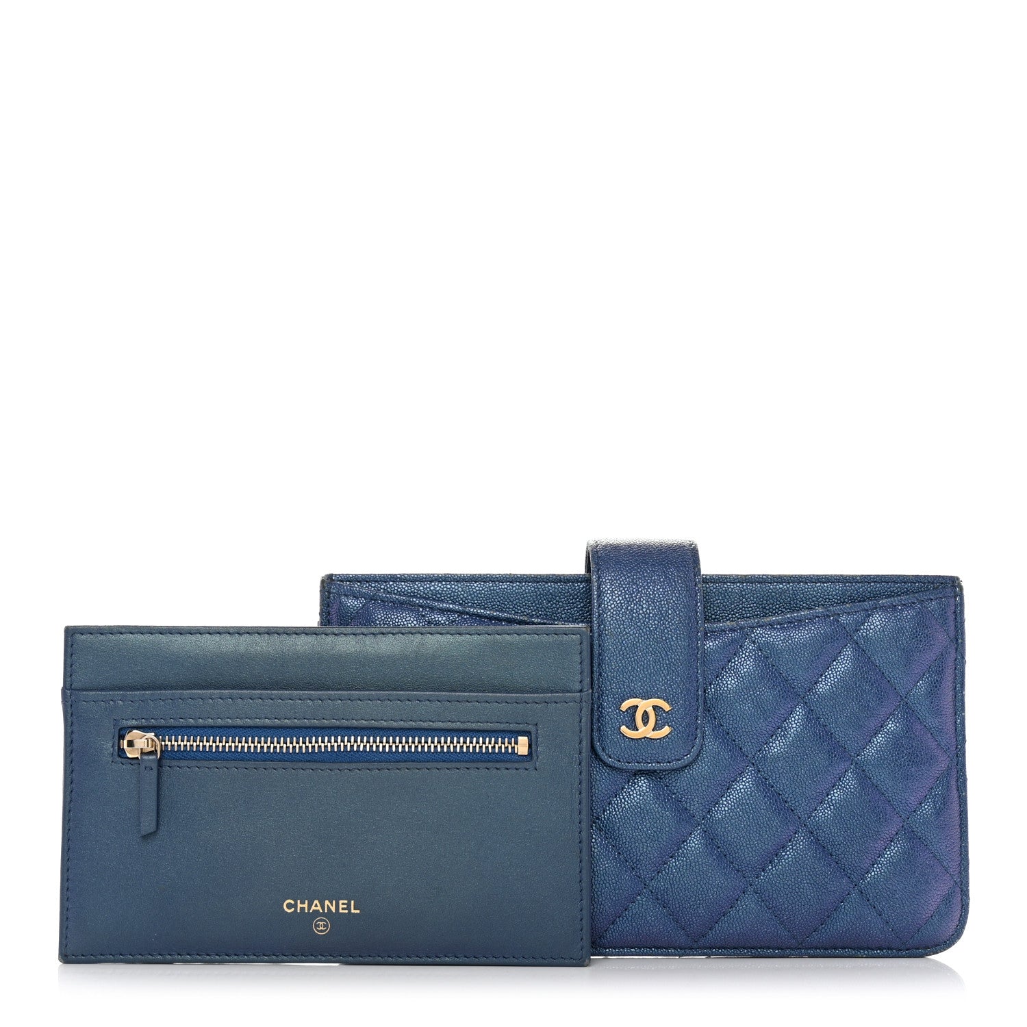 Chanel Iridescent Caviar Quilted Classic Strap Pouch Dark Blue 3 of 16