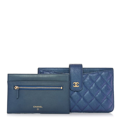 Chanel Iridescent Caviar Quilted Classic Strap Pouch Dark Blue 3 of 16