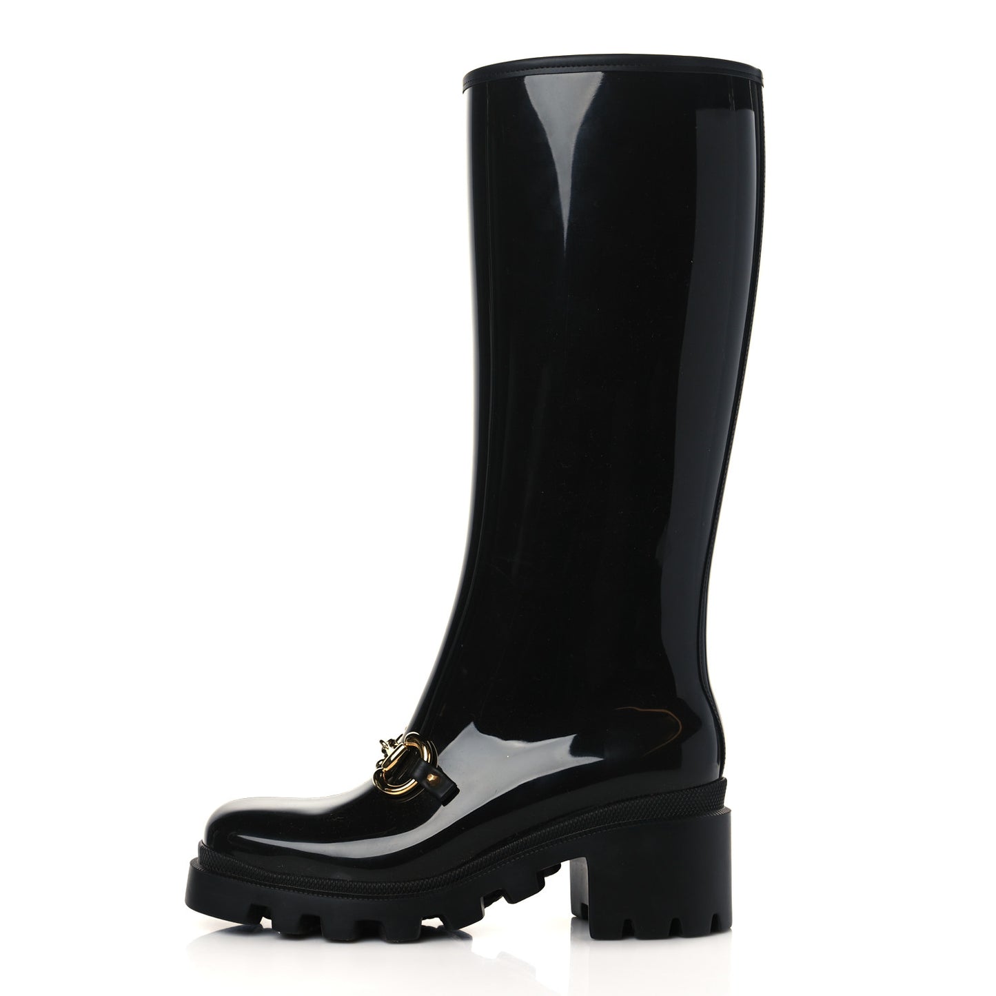 Rubber Horsebit Knee High Boots 38 Black