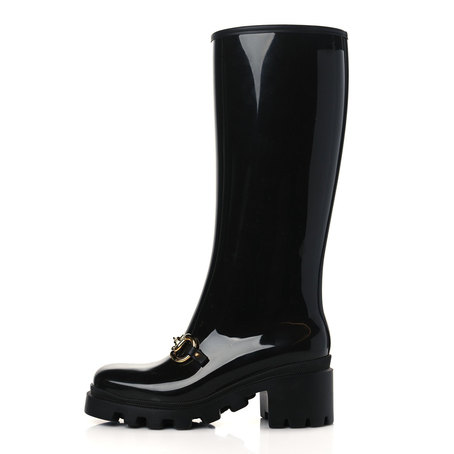 Gucci Rubber Horsebit Knee High Boots 38 Black 1 of 7
