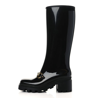 Gucci Rubber Horsebit Knee High Boots 38 Black 1 of 7