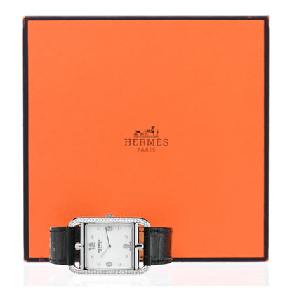 Hermes Stainless Steel Alligator Diamond Bezel Mother of Pearl 29mm Cape Cod Quartz Watch Noir 5 of 5