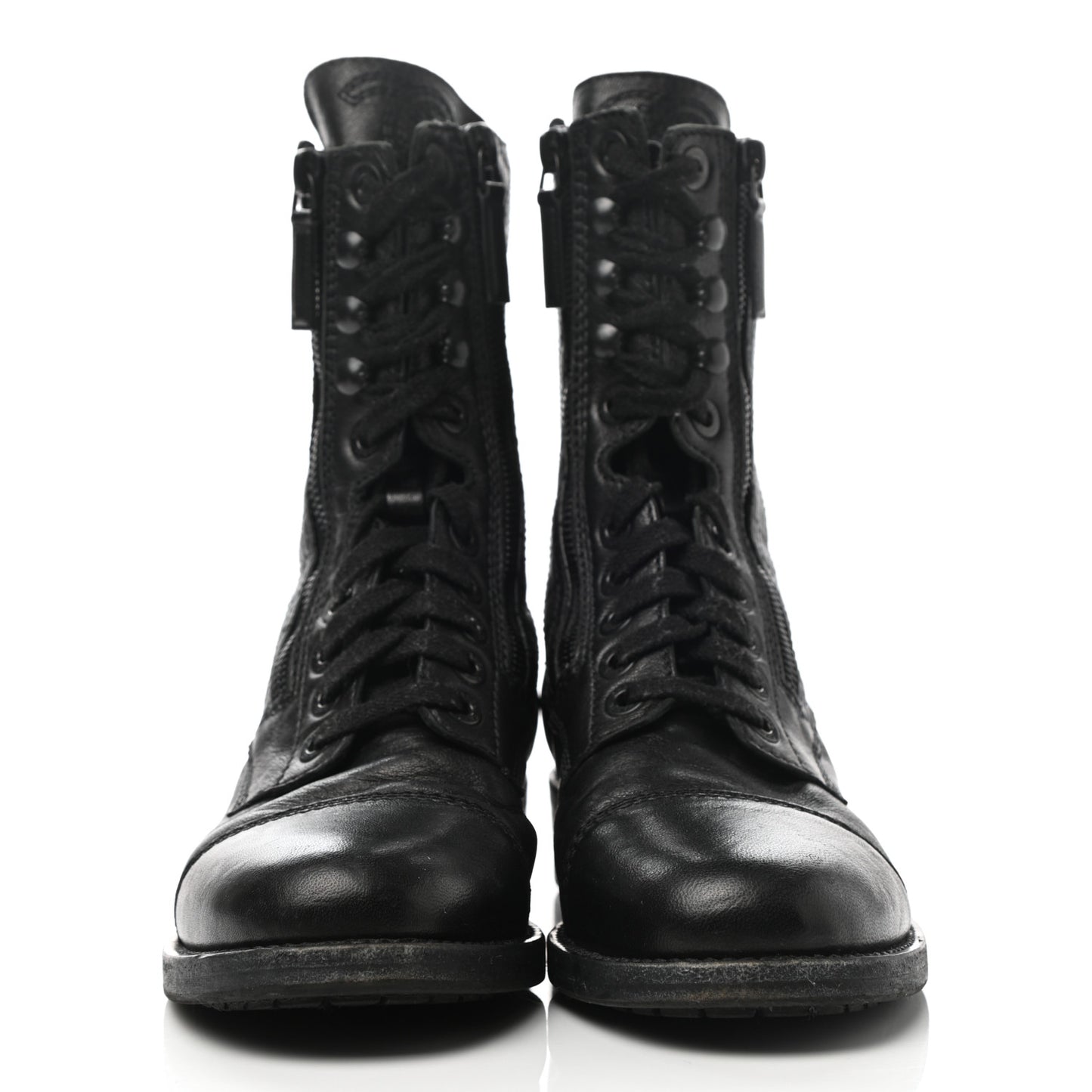 Sheepskin Quilted CC Tall Lace Up Combat Boots 38 Black
